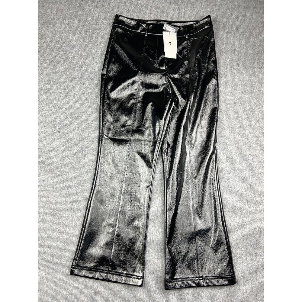 7 For All Mankind Pants Women's Medium Black Shiny Faux Leather Boot Cut NWT